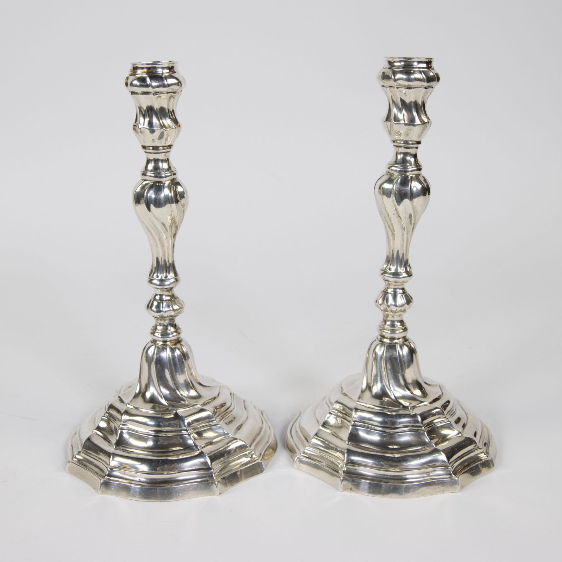 Ghent Louis XV candlesticks, twisted, silver 1774, silversmith Joannes Baptista Paulus - Image 3 of 5