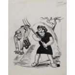 Marc Sleen, drawing Woman with prong and soldier ca 1945, signed