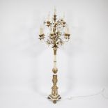 Large Baroque wooden candlestick with white-stained metal arms as light points