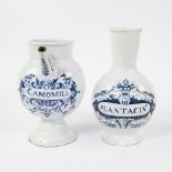 Collection of medicine bottle Delft Plantacin 17th century and spout pot in faience Camomill 17th ce
