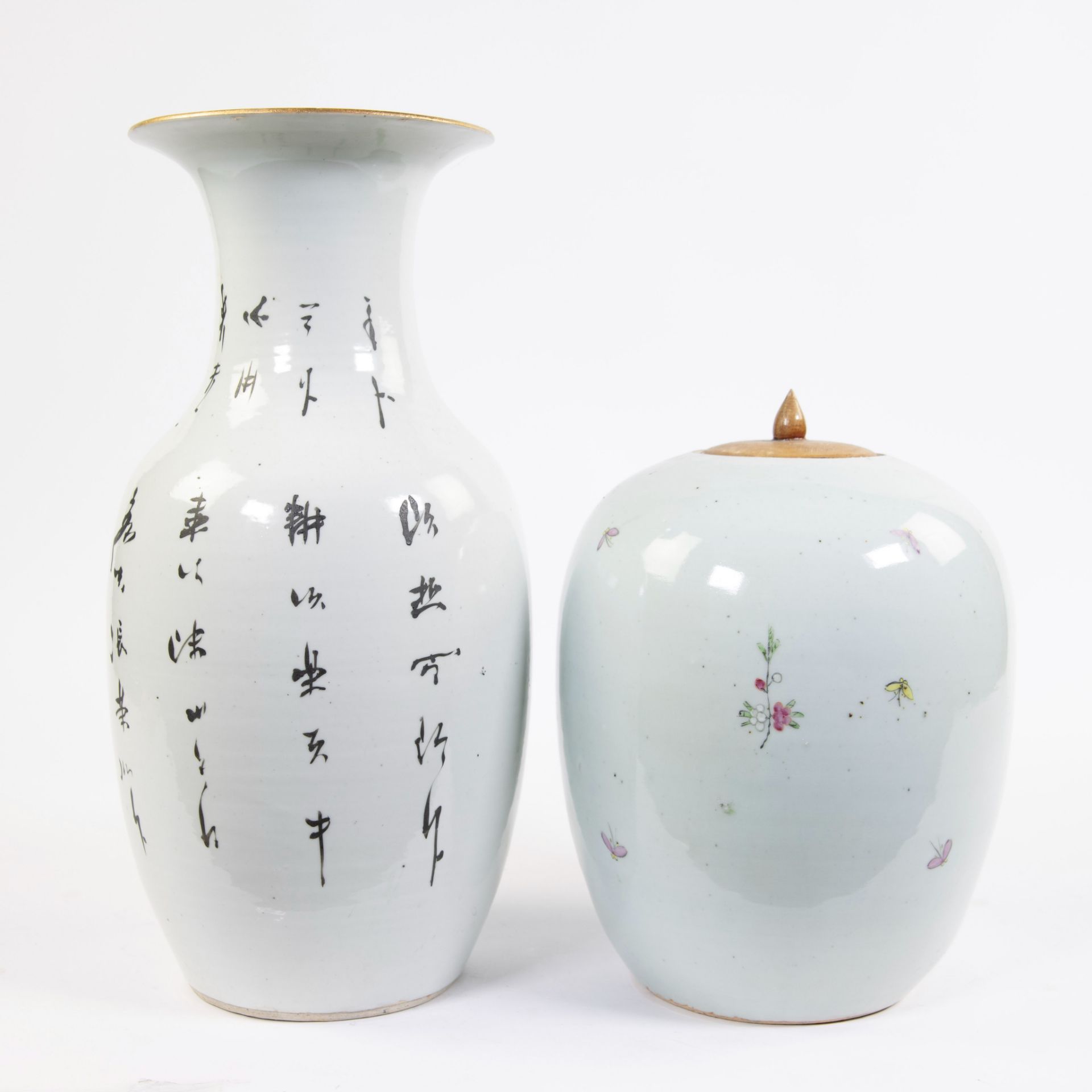 A porcelain ginger jar and a baluster vase, the latter depicting a rural scene. China, republic peri - Image 3 of 7