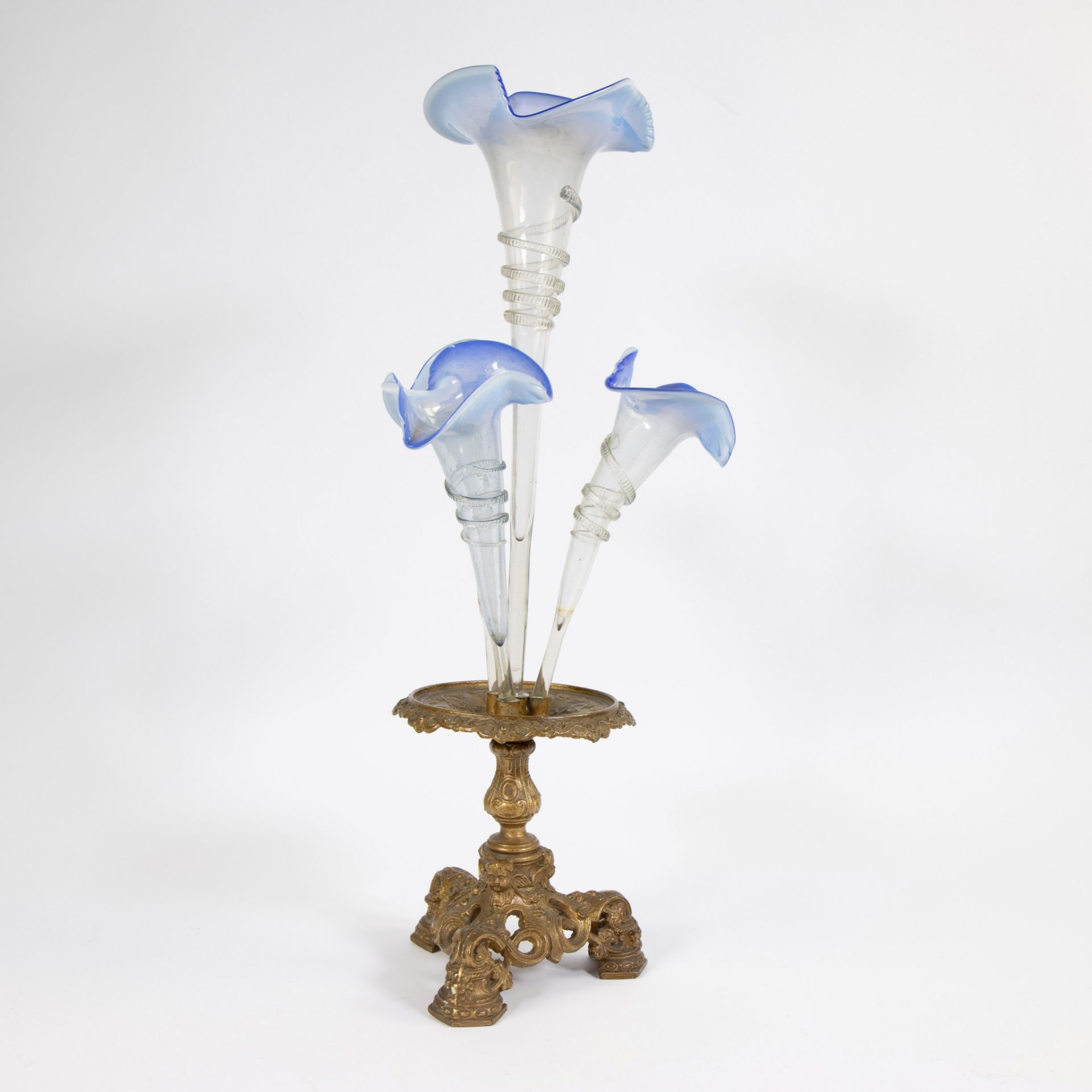 Metal base with soliflore vases in Venetian glass + glass walking stick, circa 1900 - Image 4 of 6