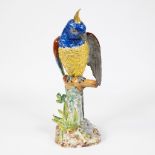 Fabulous original antique Meissen porcelain figure of a parrot with mouse painted in sparkling Meiss