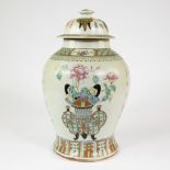 Chinese porcelain lidded jar famille rose decorated with polychrome enamels
