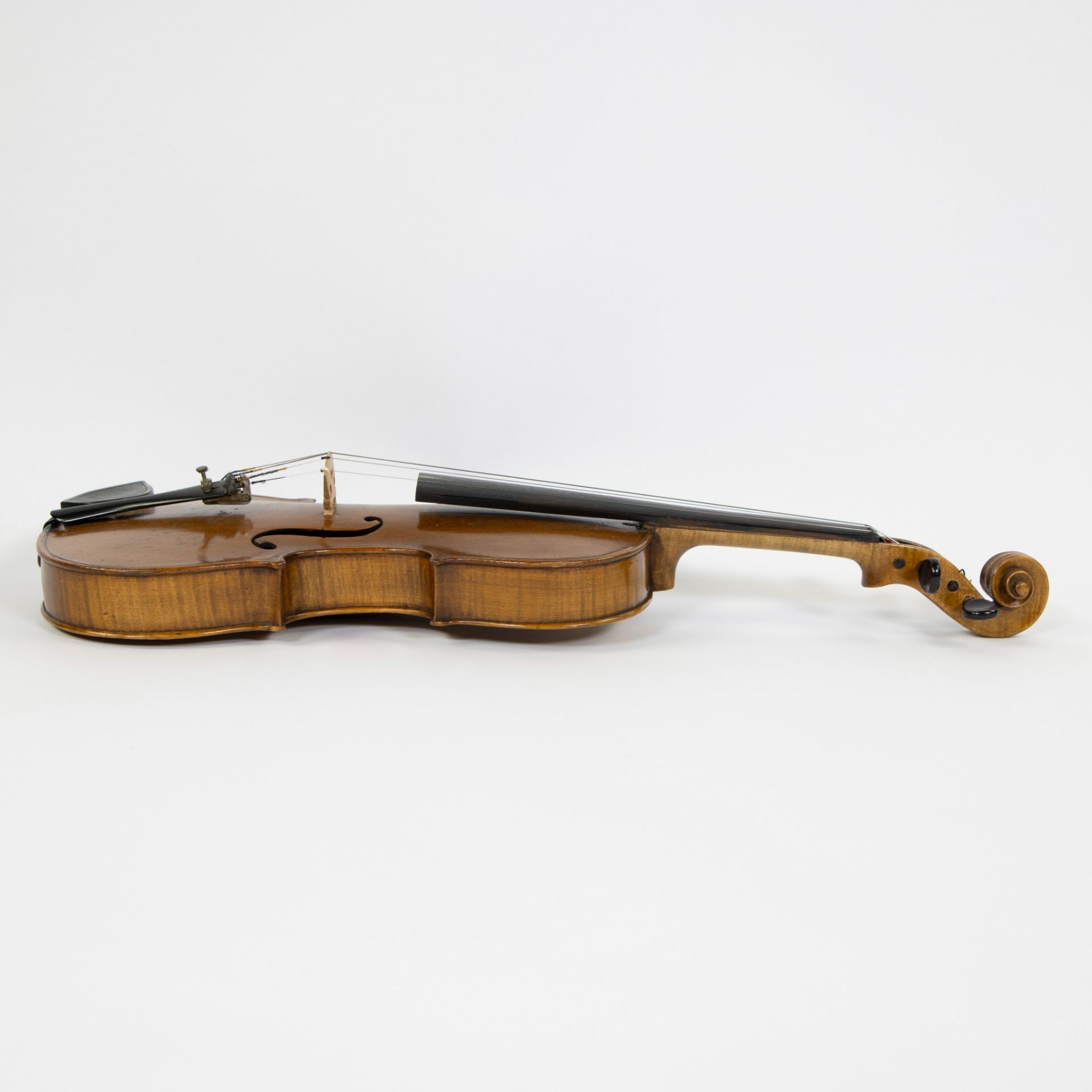 Violin Label, copy Amati, 350mm, fire stamp heel cap 'A', playable, wooden case - Image 4 of 5