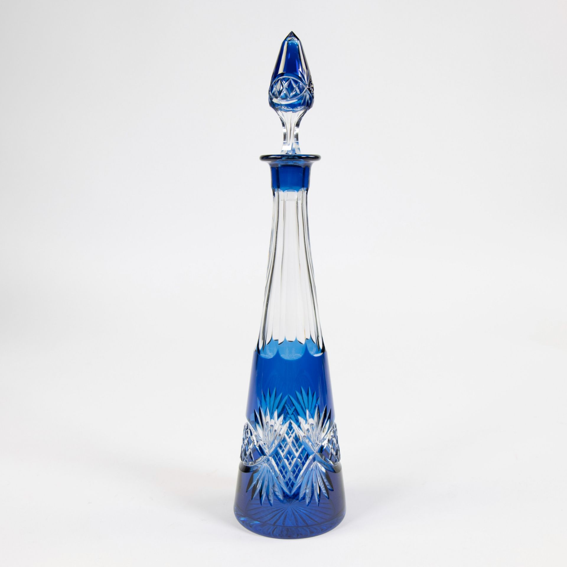 Val Saint Lambert green cut and blue cut crystal decanter - Image 8 of 9