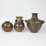 Lot of 3 handmade vases in glazed earthenware, 1930s, marked.