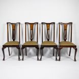 4 Queen Ann chairs in mahogany with inlay and mother-of-pearl