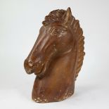 Vintage horse head in brown patinated terracotta, 1950s
