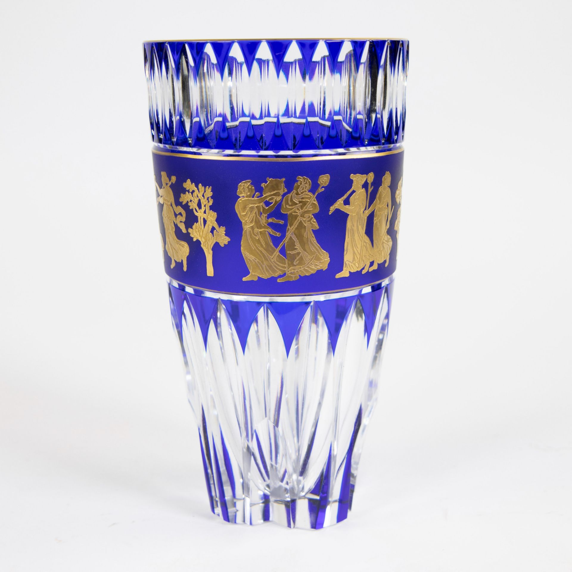 VAL SAINT LAMBERT, double cut crystal vase, decorated with a gold frieze depicting DANSE DE FLORE, n - Image 2 of 5