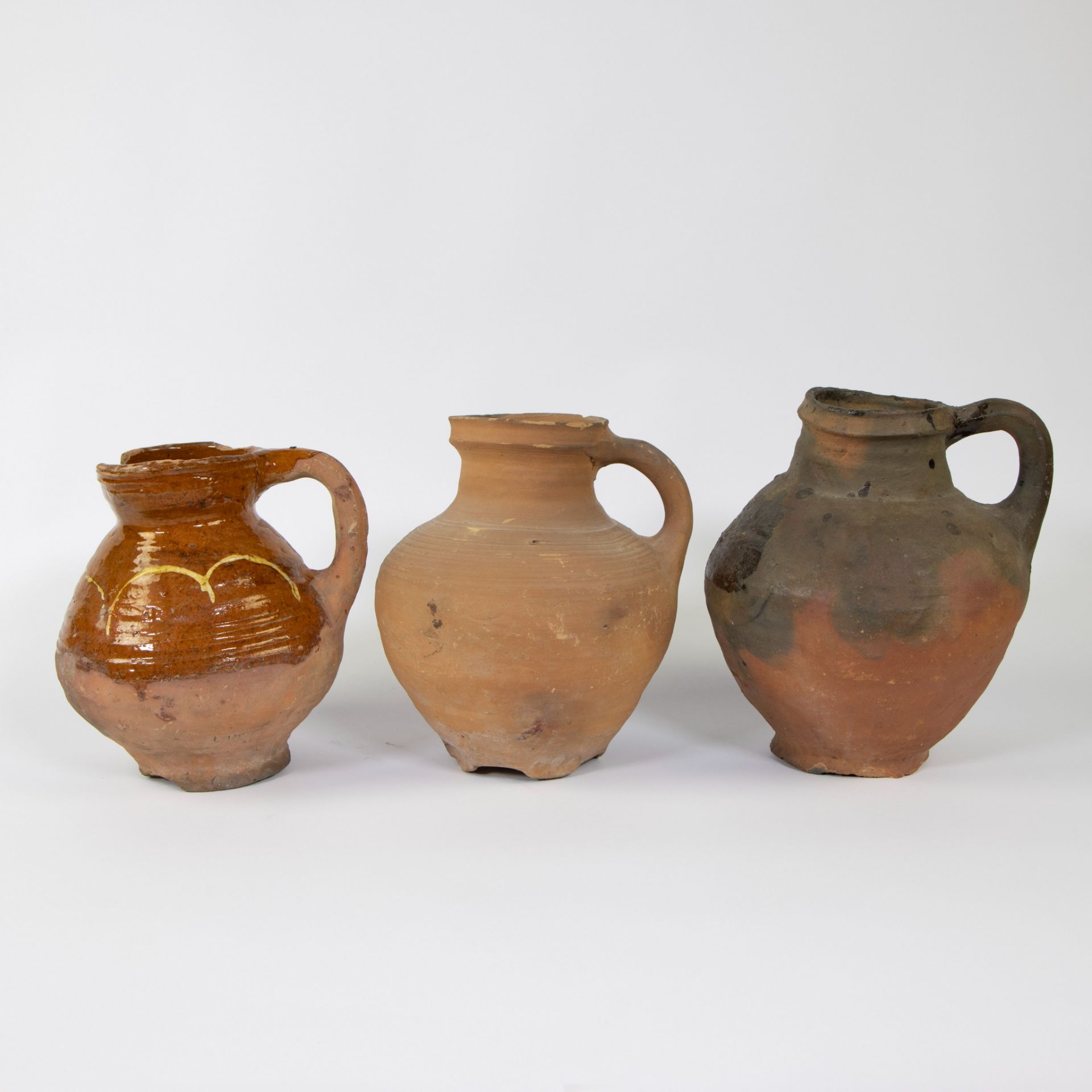 Collection of archaeological pottery, 3 jugs 14th/15th century