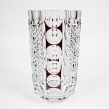 Val Saint Lambert Art Deco vase of brown and colorless crystal with a motif cut in diamonds and sphe