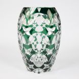 Val Saint Lambert green crystal cut vase