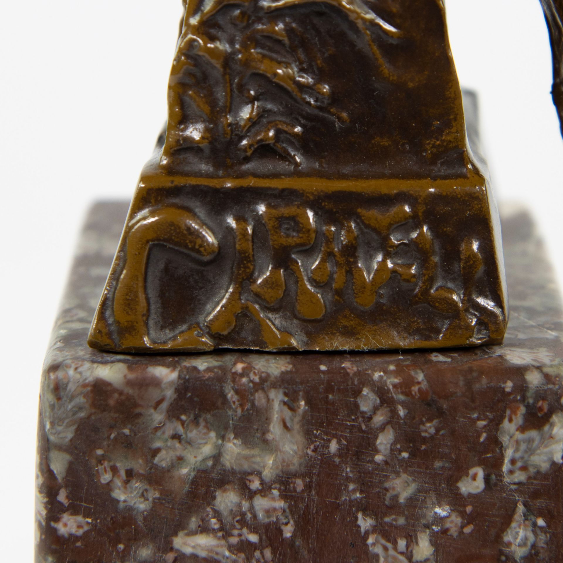 Fine brown patinated bronze on marble base, Ladies head, signed. - Image 5 of 5
