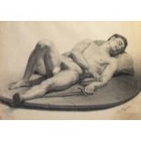 19th century drawing Male nude, signed