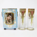 Lot of 2 Art Nouveau hand-painted glass vases ca 1900 and a vase Sévres style