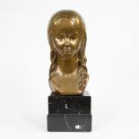 Bronze bust of a girl on marble base, signed H. VIETTI and dated 1943