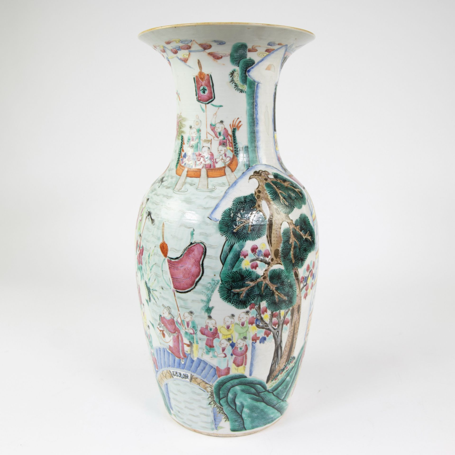 Chinese procelain baluster shaped vase decorated in famille rose enamels with 100 lucky boys theme. - Image 7 of 11