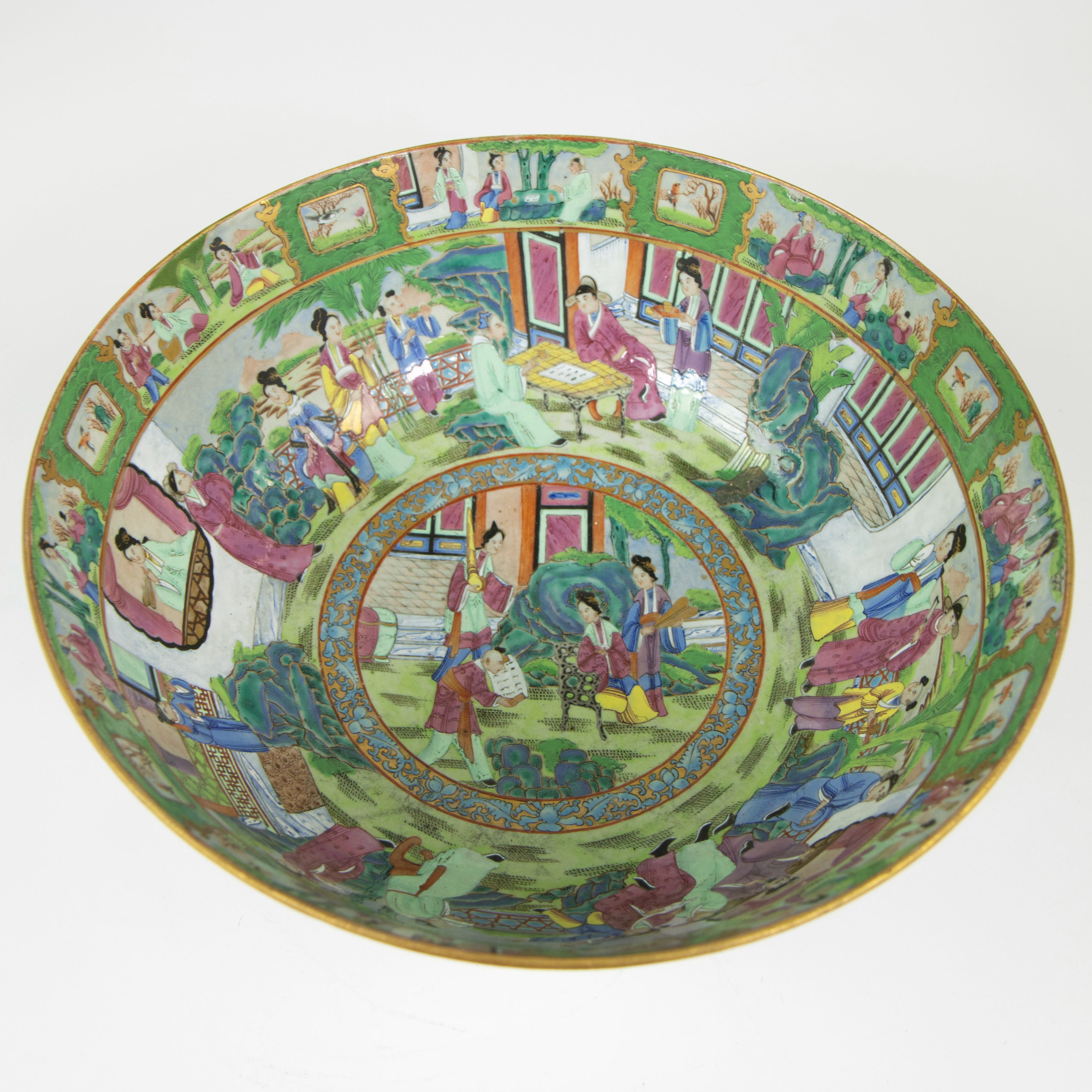 Large Chinese procelain famille rose bowl of exceptional quality, finely painted with scenes of educ - Image 10 of 13