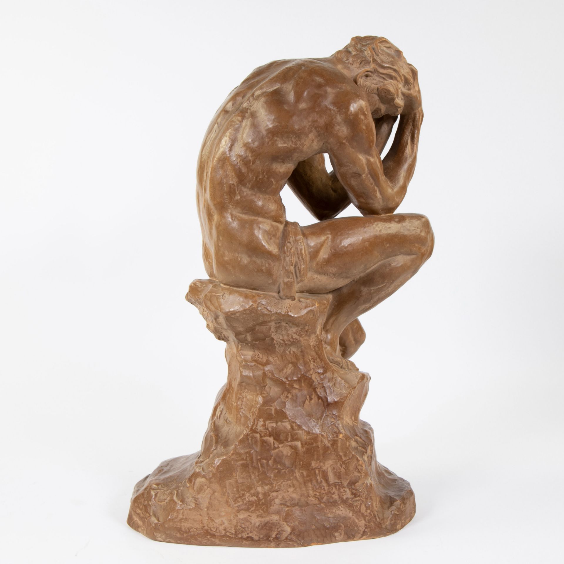 Brown patinated terracotta sculpture, signed O. MERVAL - Image 5 of 6