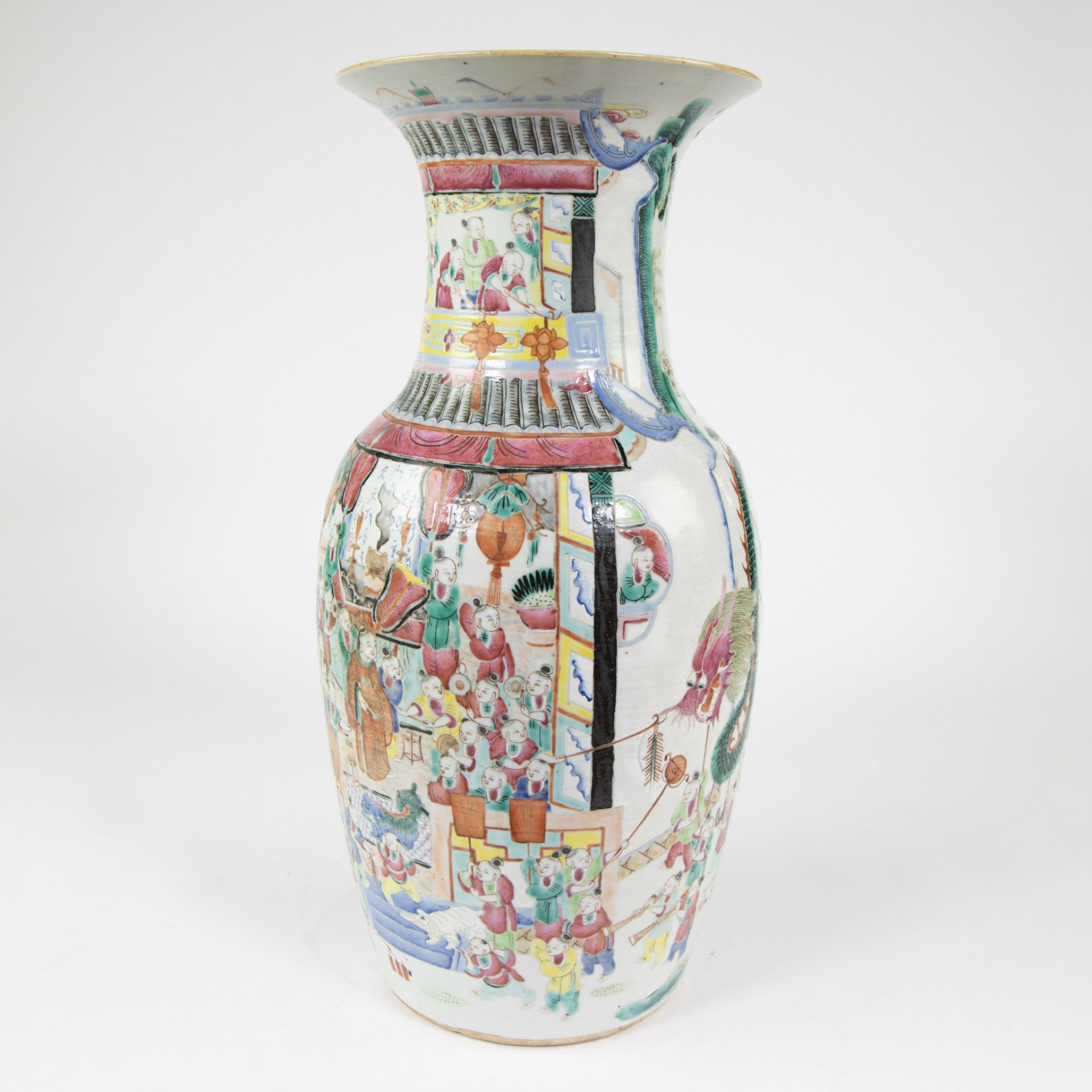 Chinese procelain baluster shaped vase decorated in famille rose enamels with 100 lucky boys theme. - Image 2 of 11
