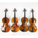 Lot 4 violins, Chinese study violin 4/4, label 'Lark, Shangai' with bow and case, Chinese study viol