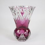 Val Saint Lambert purple cut crystal vase model OMER, signed