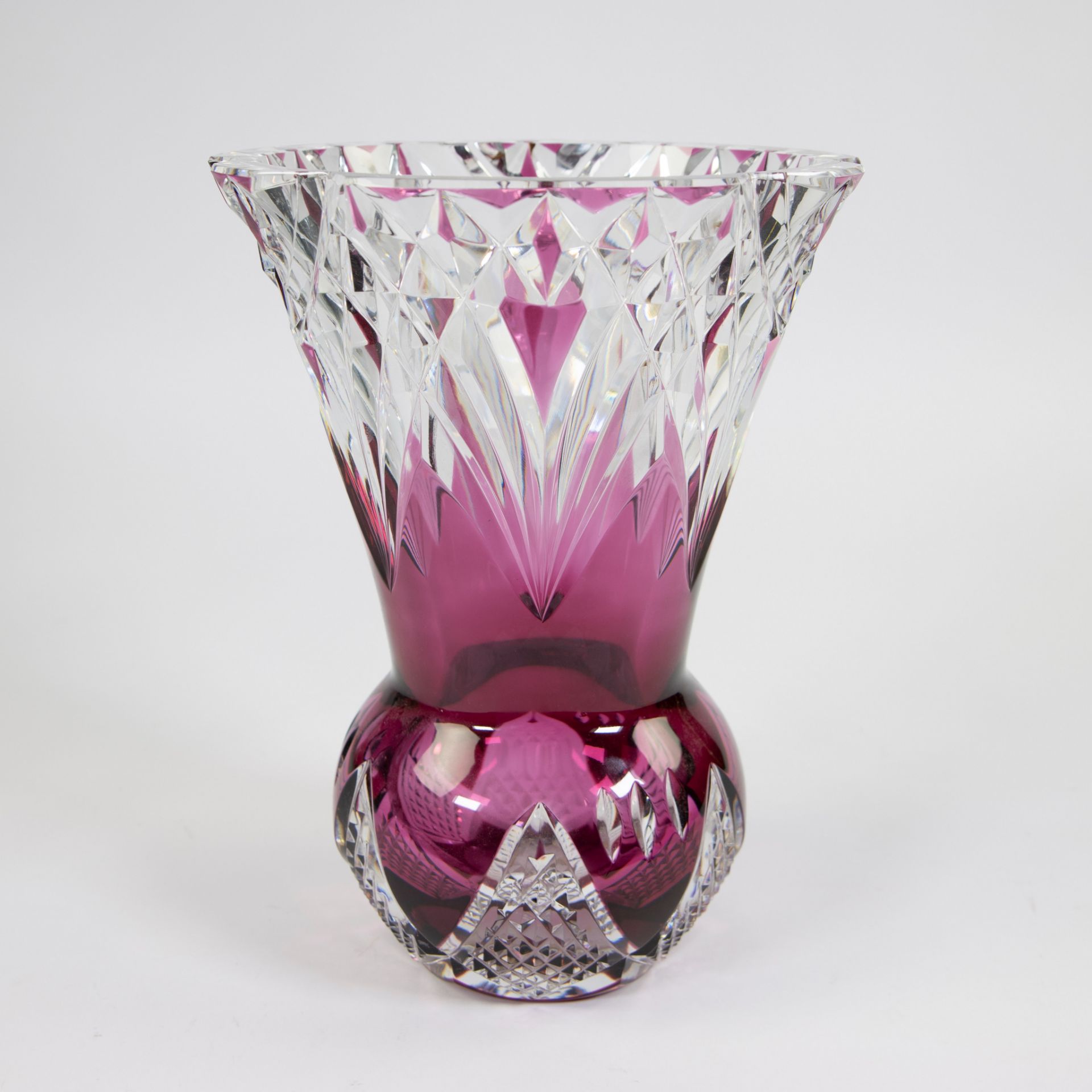 Val Saint Lambert purple cut crystal vase model OMER, signed