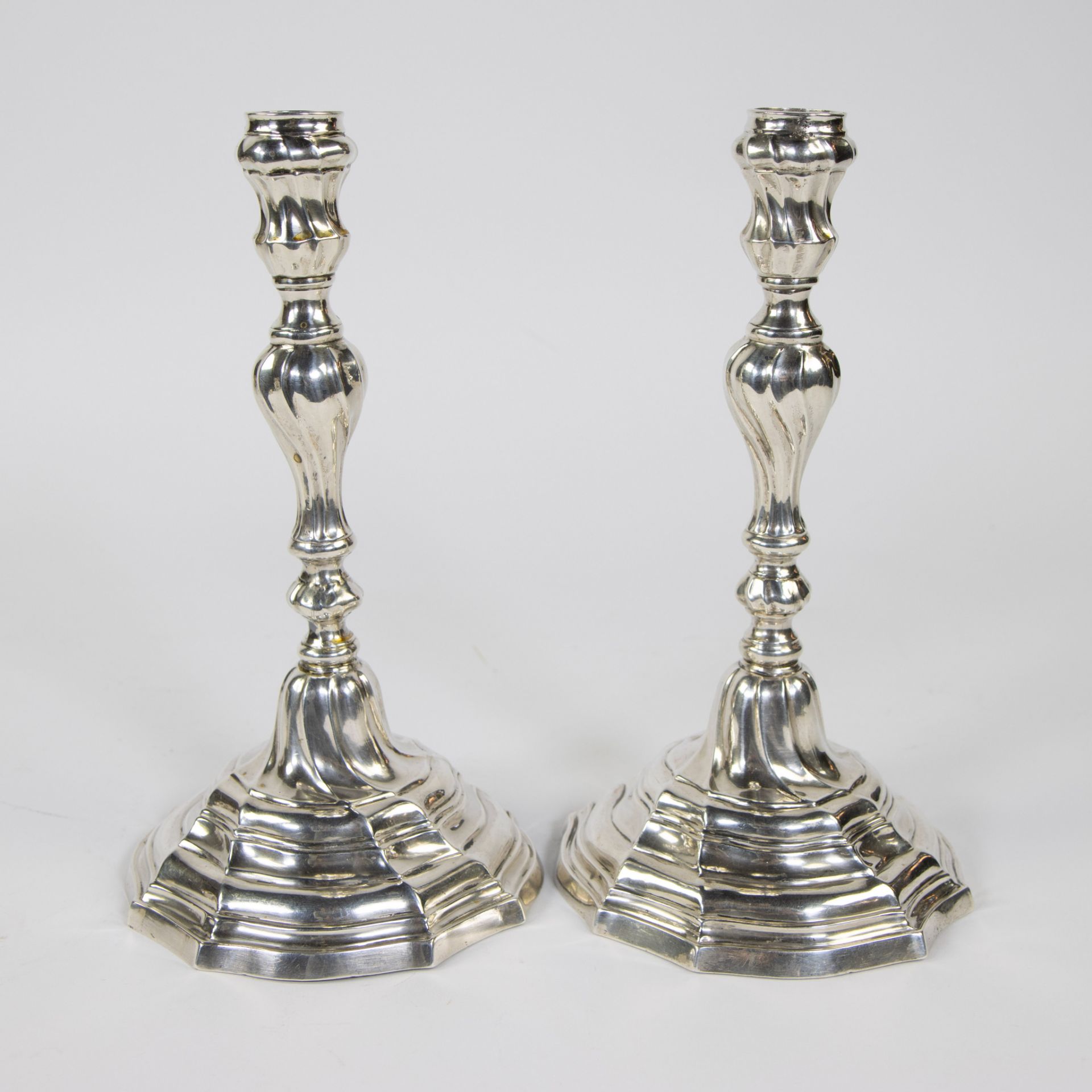 Ghent Louis XV candlesticks, twisted, silver 1774, silversmith Joannes Baptista Paulus - Image 4 of 5