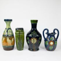 Collection of 4 glazed vases Flemish pottery, ao Société Belge de Poterie Flamande Kortrijk.