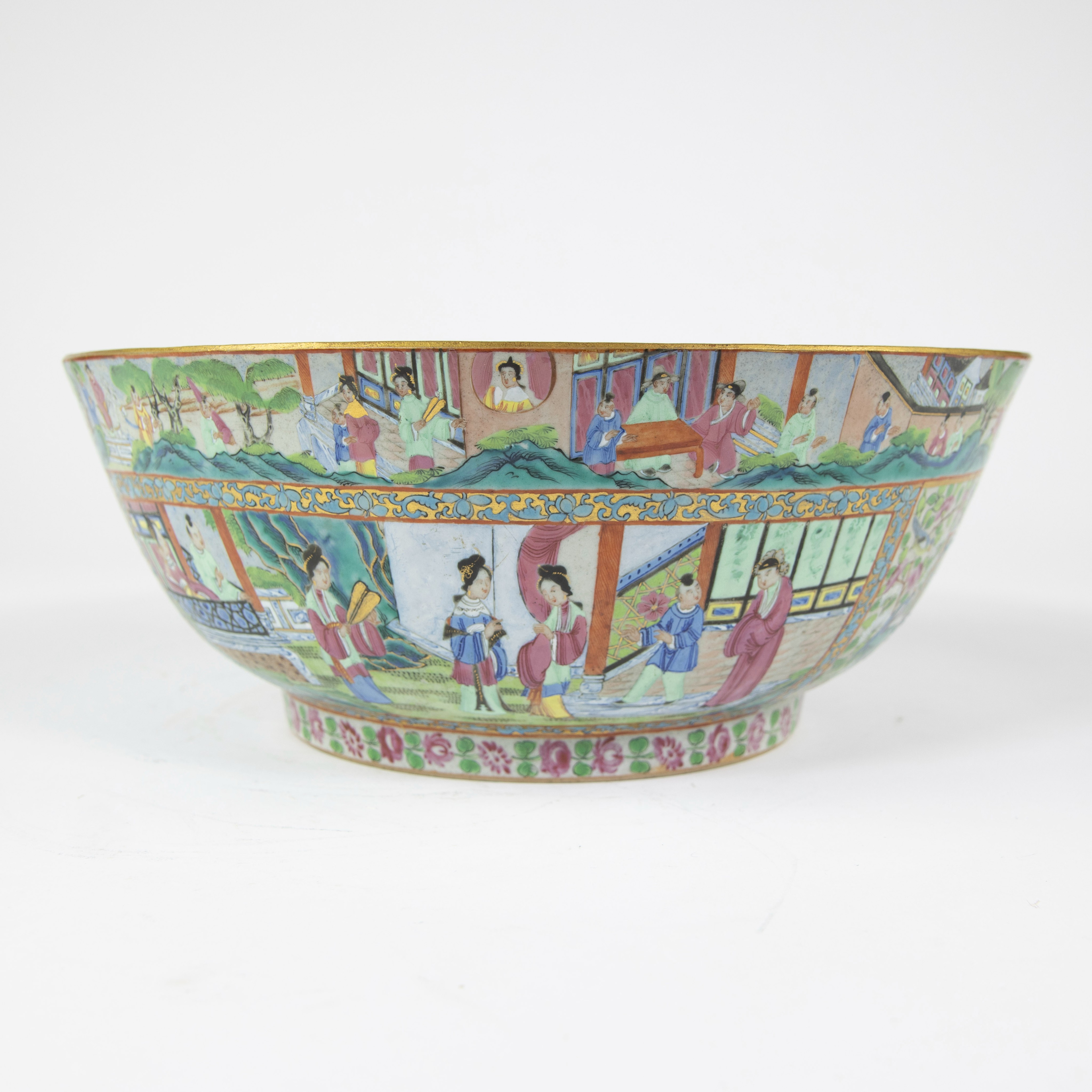 Large Chinese procelain famille rose bowl of exceptional quality, finely painted with scenes of educ - Image 2 of 13
