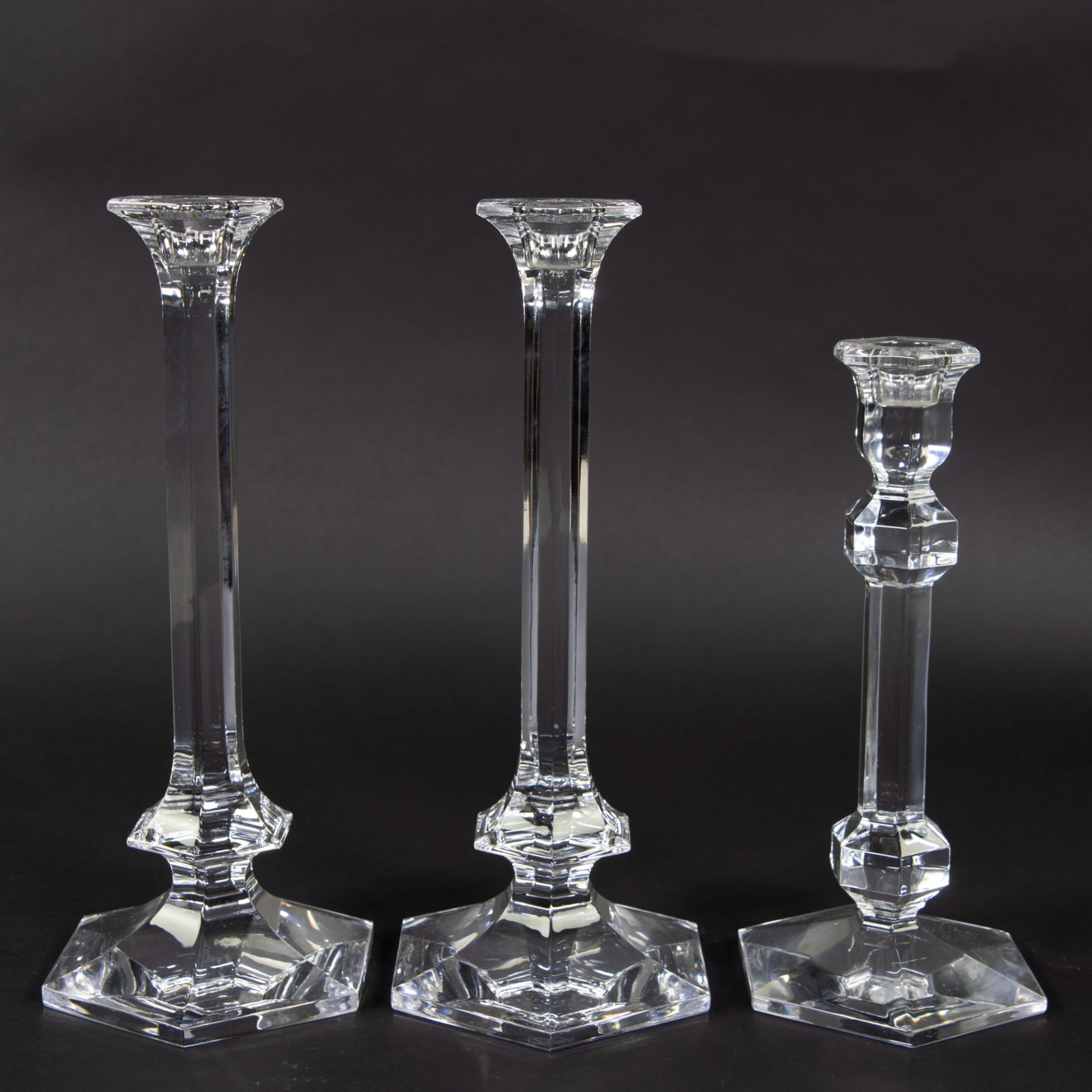 Val Saint Lambert 3 crystal candlesticks, gemerkt - Image 2 of 5