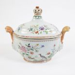 Chinese famille rose tureen and cover decorated with flowers and birds, 18th century