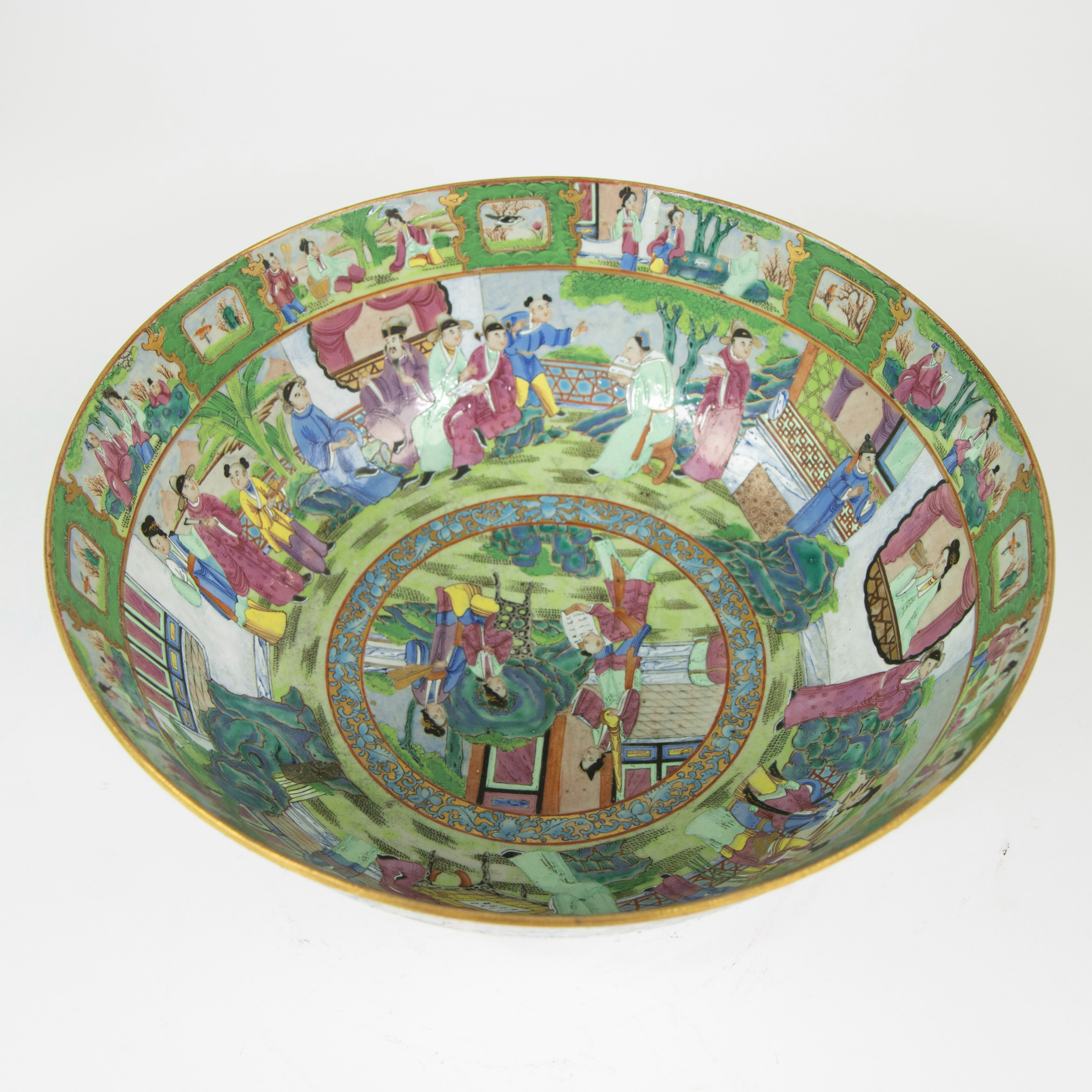 Large Chinese procelain famille rose bowl of exceptional quality, finely painted with scenes of educ - Image 11 of 13