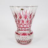 Val Saint Lambert vase red crystal with original label, signed.