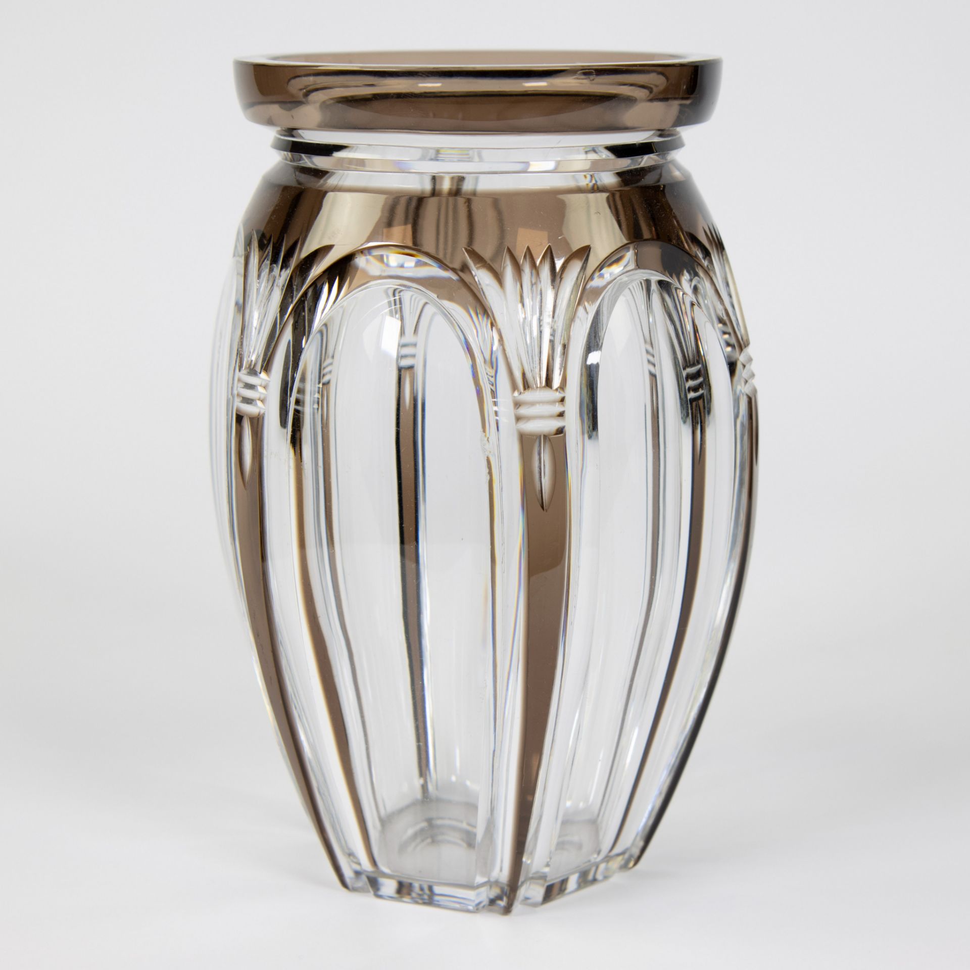 Val Saint Lambert brown white Art Deco crystal cut vase - Image 4 of 5
