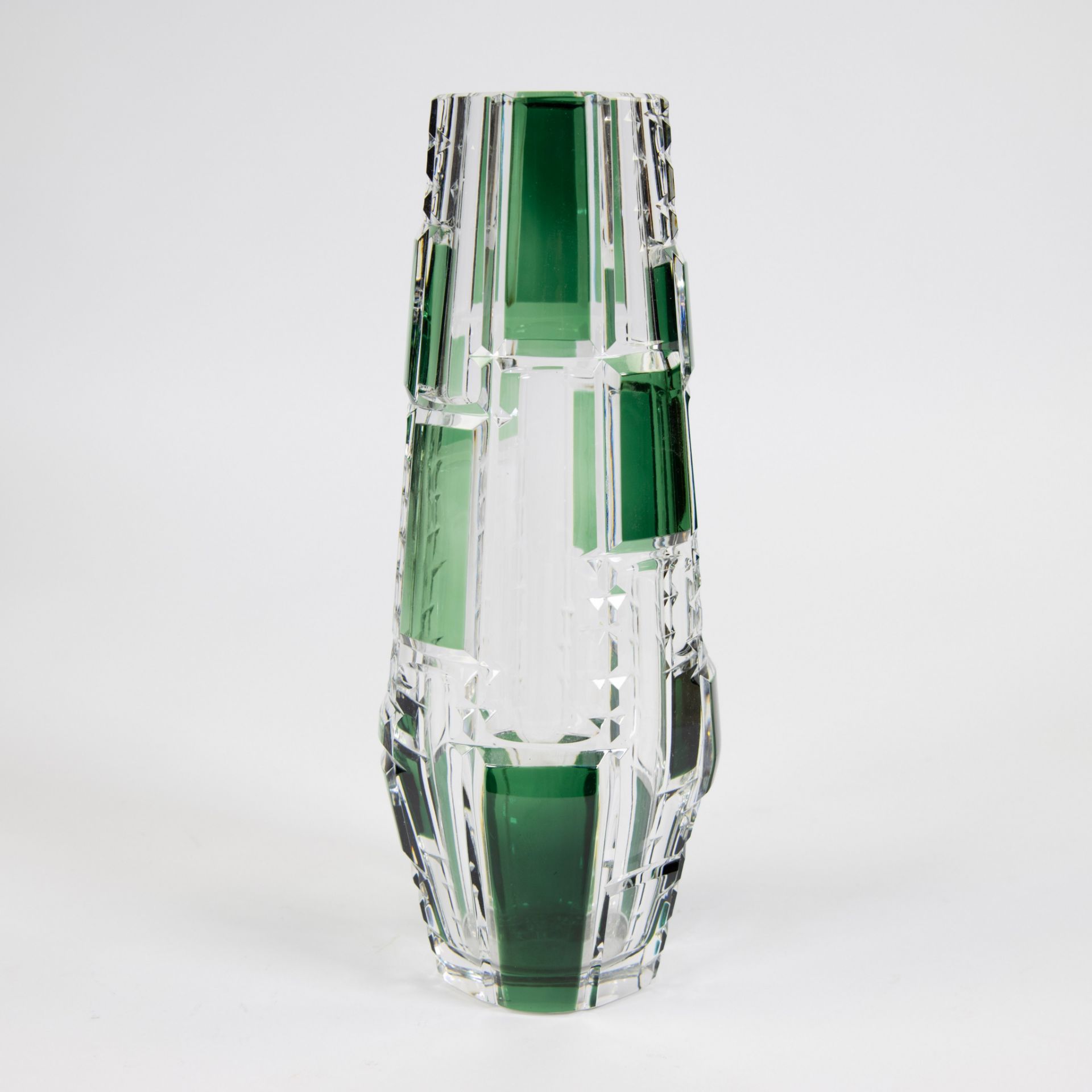 Val Saint Lambert green cut Art Deco crystal vase, signed - Image 3 of 4