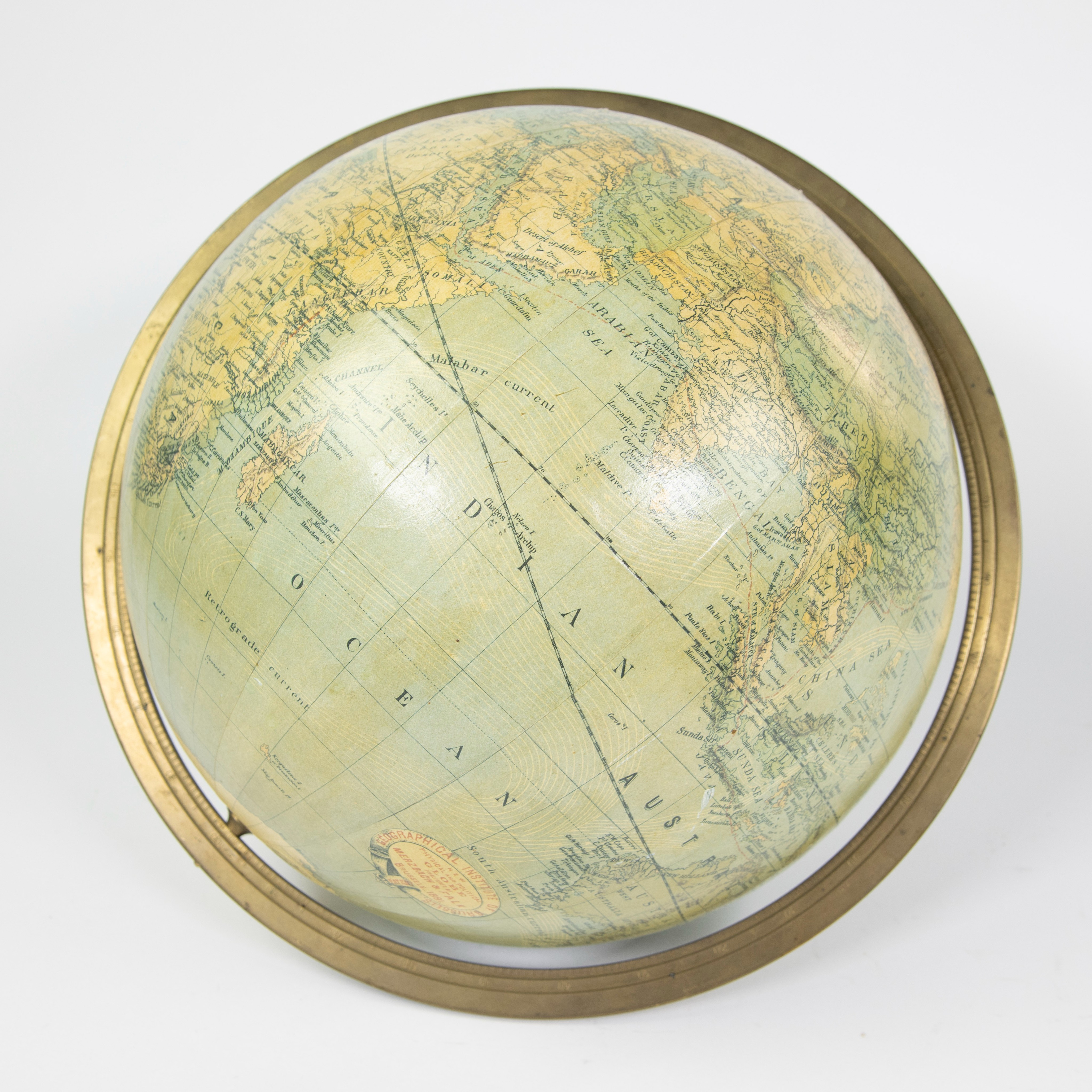 Vintage Merzbach and Falk physical and Political globe on stand, Geographical Institute of Brussels - Image 4 of 7