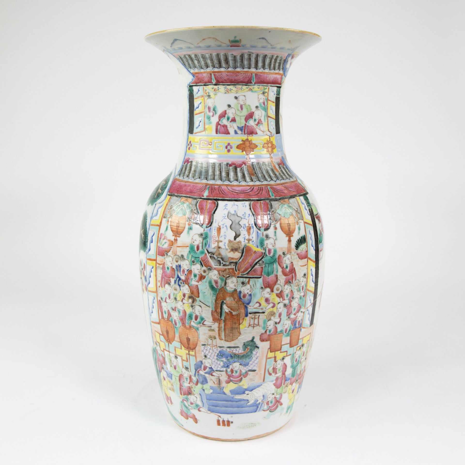 Chinese procelain baluster shaped vase decorated in famille rose enamels with 100 lucky boys theme.