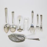 Silver cutlery, cake server and sugar tongs Dutch Van Kempen