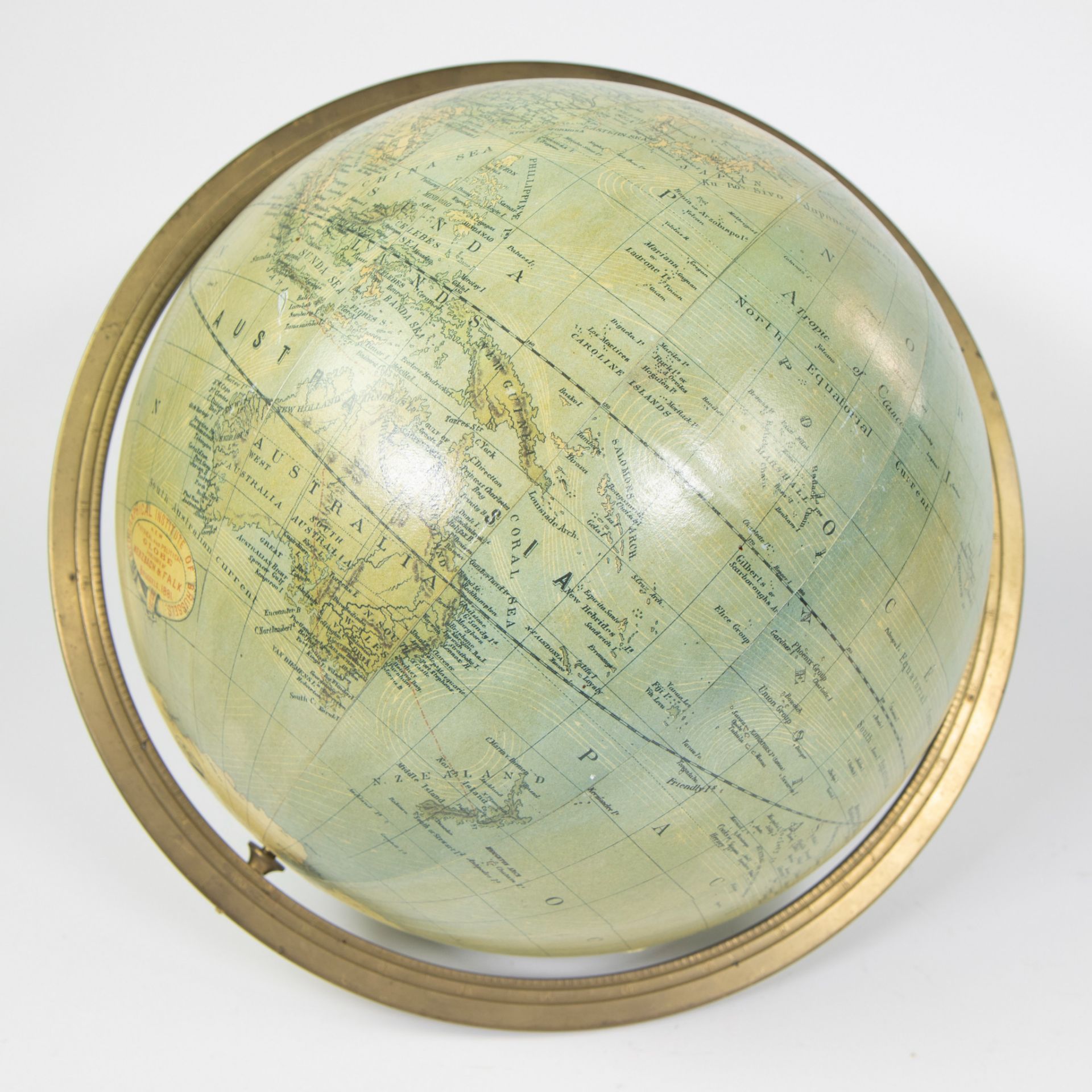 Vintage Merzbach and Falk physical and Political globe on stand, Geographical Institute of Brussels - Image 5 of 7