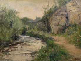 Auguste DRUMÉ (c.1930), oil on canvas Landscape with river, signed.