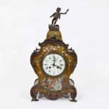 Nineteenth century French mantel clock painted with a romantic scene, cherub, birds and flowers and