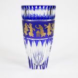 VAL SAINT LAMBERT, double cut crystal vase, decorated with a gold frieze depicting DANSE DE FLORE, n