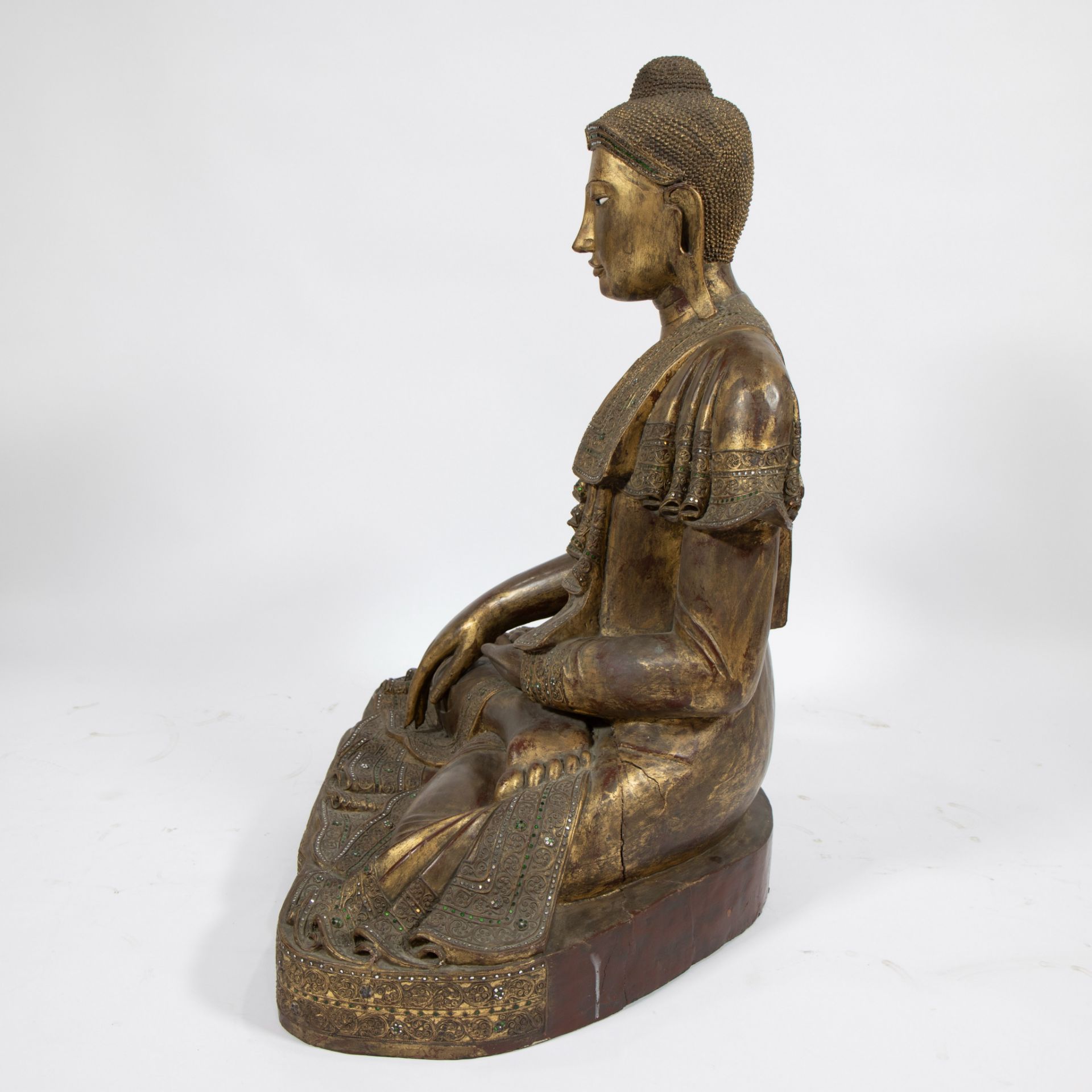 Giltwood and jeweled Burmese seated Buddha - Image 2 of 4
