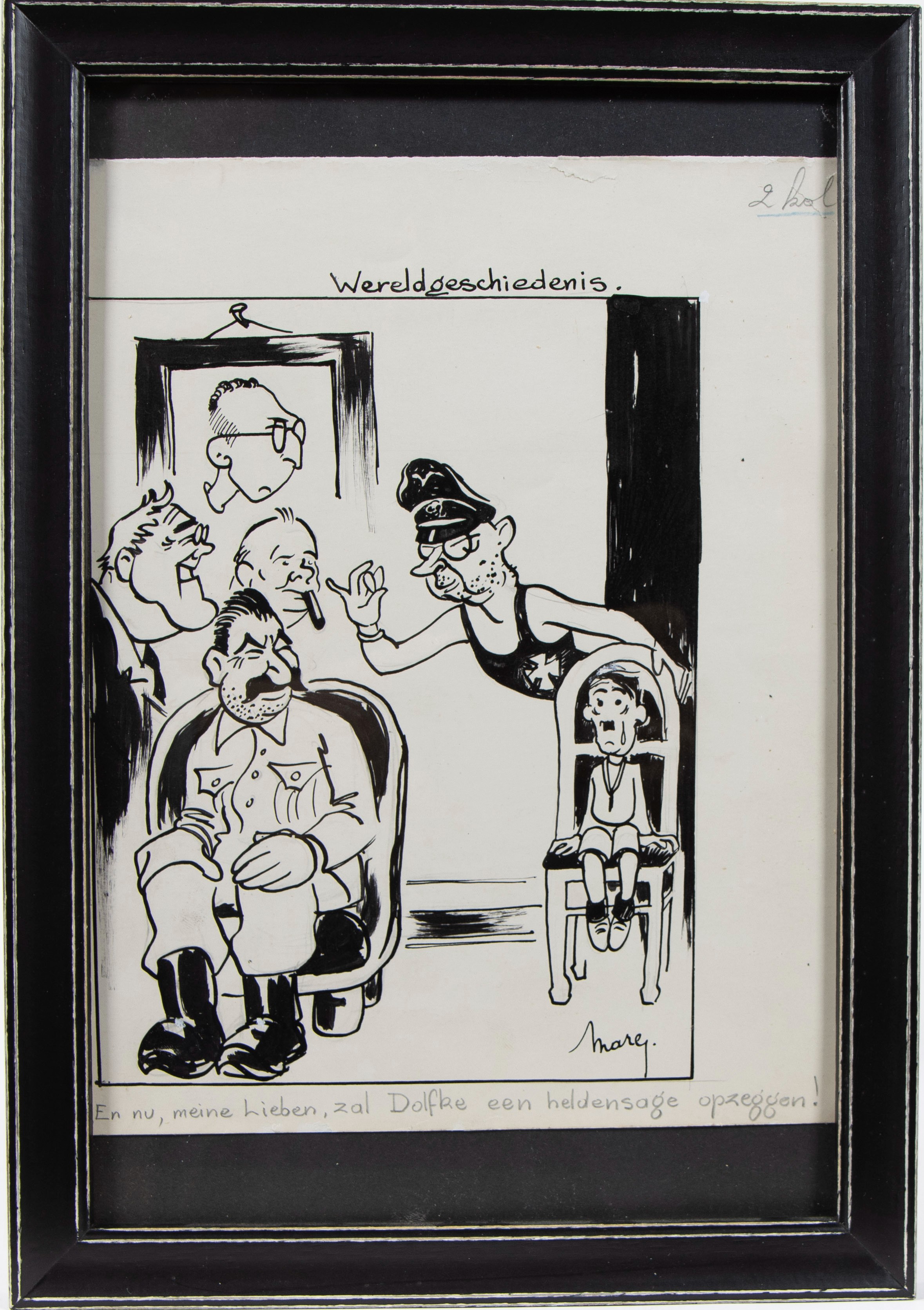 Marc Sleen, drawing World History Winston Churchill-Hitler-Stalin-Himmler, publication 1944 in the N - Image 2 of 3