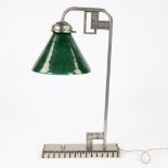 Art Deco reading lamp in silver plated metal and green glass shade