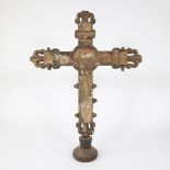 Antique processional cross with polychromy 14th/15th century