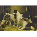 European School 19th century, oil on panel Hunting dogs