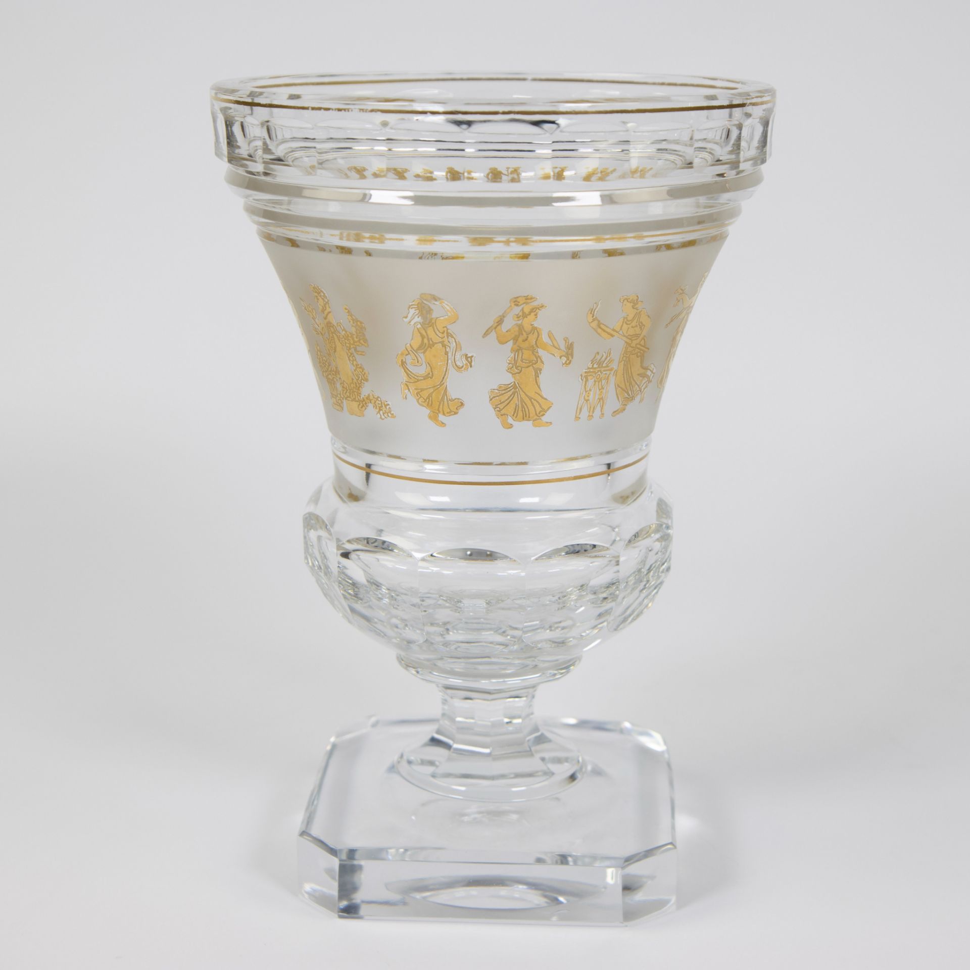 Val Saint Lambert white crystal vase model Thessalie decor Danse de Flore - Image 4 of 5